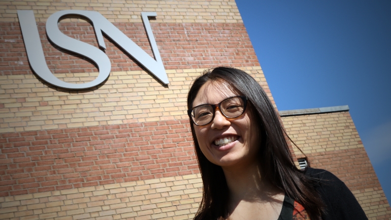 Kristy Yiu fra Canada utveksler fra McMaster til USN sommeren 2018. foto.