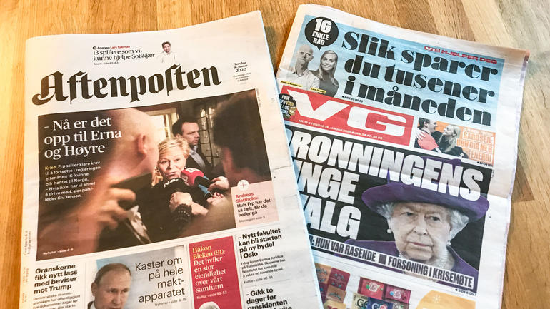 Bilde av avisforsider til VG og Aftenposten.
