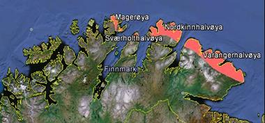 Kartet viser kva kystområde i Finnmark som vart klassifiserte som ein del av Arktisk sone E av ei internasjonal ekspertgruppe. 